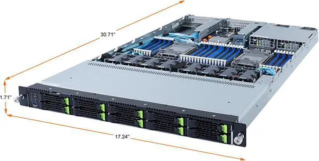 Alt view image 2 of 5 - GIGABYTE R182-NA1 1U Rackmount 10-Bay Server Barebone LGA 4189 Intel C621A