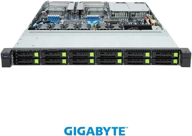 Alt view image 2 of 4 - GIGABYTE R163-Z32-AAC1, Rack Server - AMD EPYC™ 9004 - 1U UP 12-Bay Gen4 NVMe/SATA/SAS (12 x NVMe) Platinum