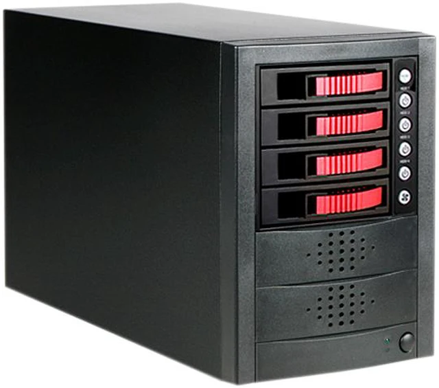 Main image of iStarUSA JAGE5BT4HDRD 4 x Hotswap 3.5" Drive Bays SAS/SATA 12Gb/s SFF-8644 Hotswap JBOD Enclosure - Red HDD Handle