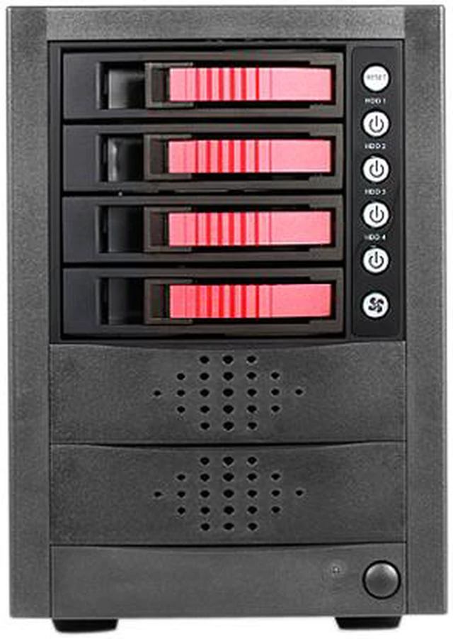 Alt view image 2 of 3 - iStarUSA JAGE5BT4HDRD 4 x Hotswap 3.5" Drive Bays SAS/SATA 12Gb/s SFF-8644 Hotswap JBOD Enclosure - Red HDD Handle