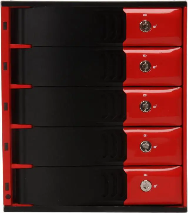Alt view image 2 of 6 - iStarUSA BPN-350SAS-RED 5 3.5" Drive Bays 3x5.25" to 5x3.5" SATA/SAS Trayless Hot-Swap Backplane RAID Cage - OEM
