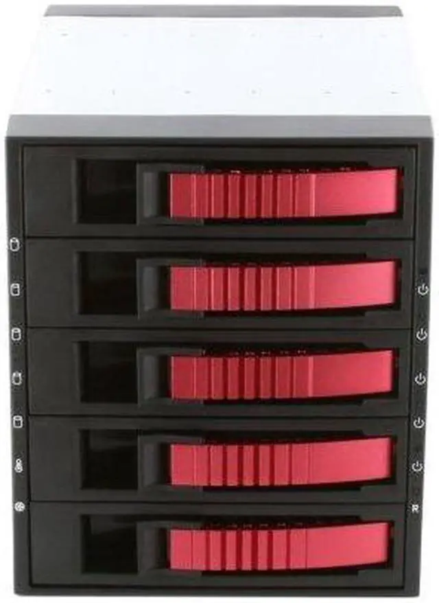 Alt view image 7 of 10 - iStarUSA BPU-350SATA-RED 3x5.25" to 5x3.5" SAS/SATA 6.0 Gb/s Hot-Swap Cage - OEM