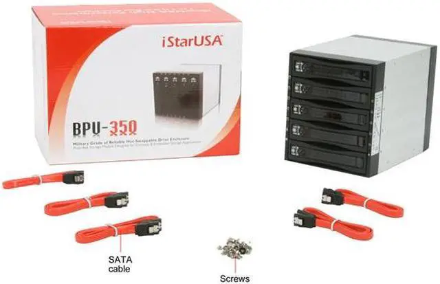 Main image of iStarUSA BPU-350SATA-BLACK 3x5.25" to 5x3.5" SAS/SATA 6.0 Gb/s Hot-Swap Cage - Black Tray