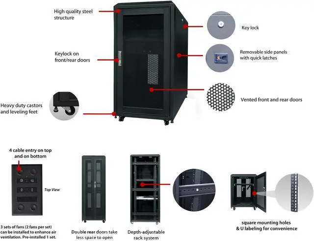 Alt view image 7 of 7 - iStarUSA WN368 36U 800mm Depth Rack-mount Server Cabinet - OEM