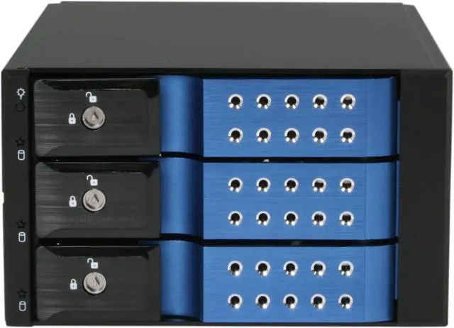 Alt view image 2 of 5 - iStarUSA BPN-DE230SS-BLUE 2 x 5.25" to 3 x 3.5" SAS / SATA Trayless Hot-Swap Cage - OEM