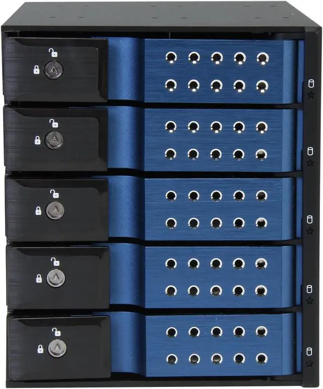 Alt view image 2 of 6 - iStarUSA BPN-DE350SS-BLUE Trayless 3 x 5.25" to 5 x 3.5" SAS SATA 6 Gbps HDD Hot-swap Rack