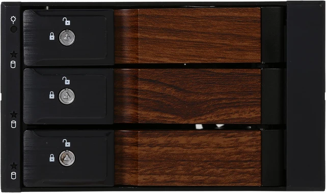 Alt view image 2 of 7 - iStarUSA BPN-DE230SS-WB 2x5.25" to 3x3.5" SAS/SATA 6.0 Gb/s Trayless Hot-Swap Cage with Wood Look Bezel