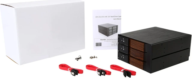 Alt view image 7 of 7 - iStarUSA BPN-DE230SS-WB 2x5.25" to 3x3.5" SAS/SATA 6.0 Gb/s Trayless Hot-Swap Cage with Wood Look Bezel