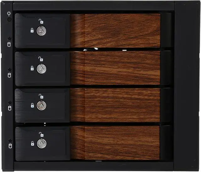 Alt view image 3 of 7 - iStarUSA BPN-DE340SS-WB 3x5.25" to 4x3.5" SAS/SATA 6.0 Gb/s Trayless Hot-Swap Cage with Wood Look Bezel