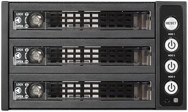 Alt view image 2 of 6 - iStarUSA BPU-230SATA-KL 2x 5.25" to 3x 3.5" 2.5" SAS SATA 6 Gbps HDD SSD Hot-swap Rack with Key Lock