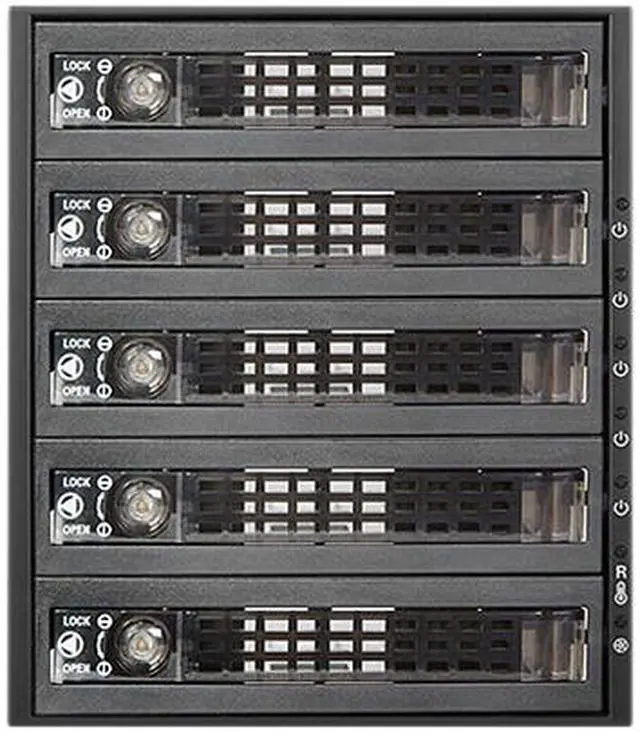 Alt view image 2 of 6 - iStarUSA BPU-350SATA-KL 3x 5.25" to 5x 3.5" 2.5" SAS SATA 6 Gbps HDD SSD Hot-swap Rack with Key Lock