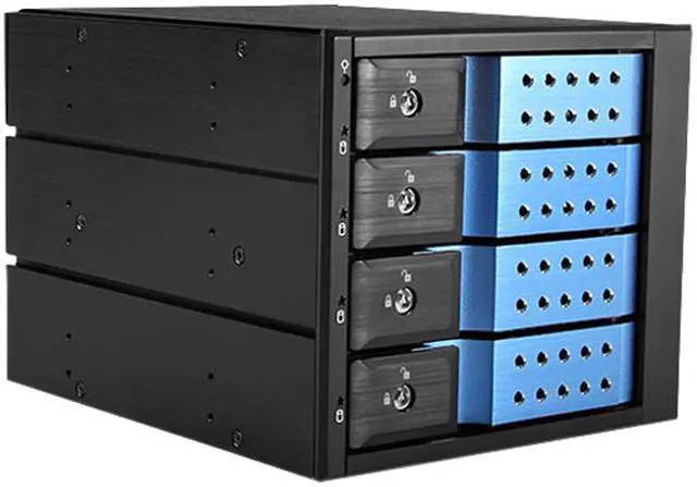 Alt view image 2 of 5 - iStarUSA BPN-DE340HD-BLUE Trayless 3 x 5.25" to 4 x 3.5" 12Gb/s HDD Hot-swap Rack