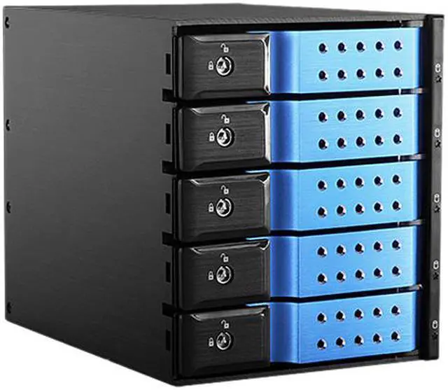 Alt view image 2 of 5 - iStarUSA BPN-DE350HD-BLUE Trayless 3 x 5.25" to 5 x 3.5" 12Gb/s HDD Hot-swap Rack