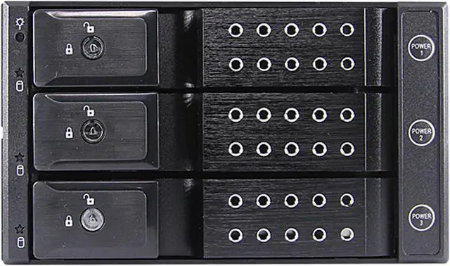 Alt view image 2 of 5 - iStarUSA BPN-DE230P-BLACK Trayless 2x 5.25" to 3x 3.5" 12Gb/s HDD Hot-swap Rack with Independent HDD Power Switch