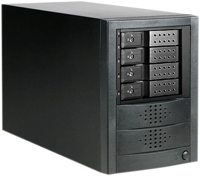 Main image of iStarUSA JAGE5BT4HDBK-DE 4 x Hotswap 3.5" Drive Bays SAS/SATA 12Gb/s SFF-8644 Trayless Hotswap JBOD Enclosure - Black HDD Handle