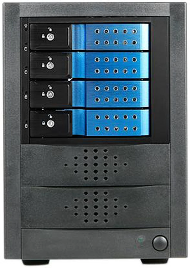 Alt view image 2 of 3 - iStarUSA JAGE5BT4HDBL-DE 4 x Hotswap 3.5" Drive Bays SAS/SATA 12Gb/s SFF-8644 Trayless Hotswap JBOD Enclosure - Blue HDD Handle