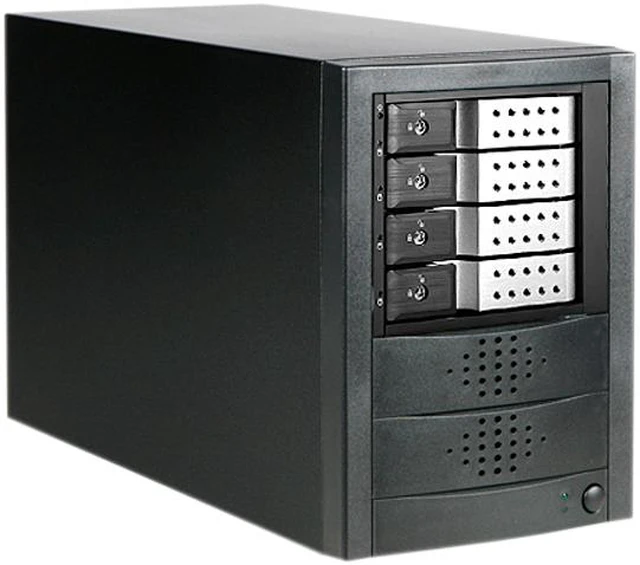 Main image of iStarUSA JAGE5BT4HDSL-DE 4 x Hotswap 3.5" Drive Bays SAS/SATA 12Gb/s SFF-8644 Trayless Hotswap JBOD Enclosure - Silver HDD Handle