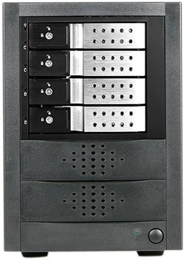 Alt view image 2 of 3 - iStarUSA JAGE5BT4HDSL-DE 4 x Hotswap 3.5" Drive Bays SAS/SATA 12Gb/s SFF-8644 Trayless Hotswap JBOD Enclosure - Silver HDD Handle