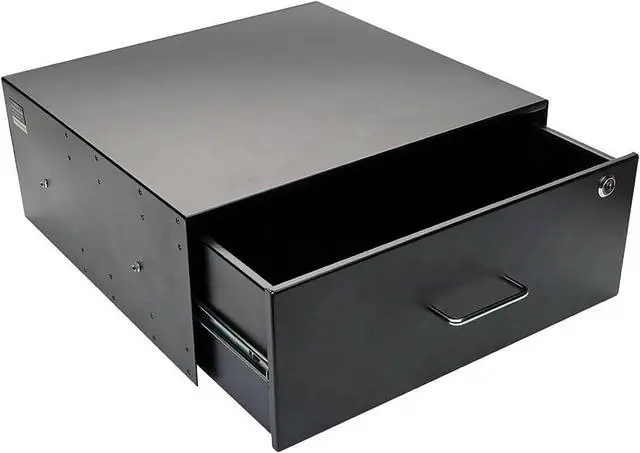 Alt view image 2 of 9 - 4U drawer mounts in EIA-standard 19 in. 2-post rack to store tools, notes, cables, computer discs and other essential rack equipment accessories up to 50 lb