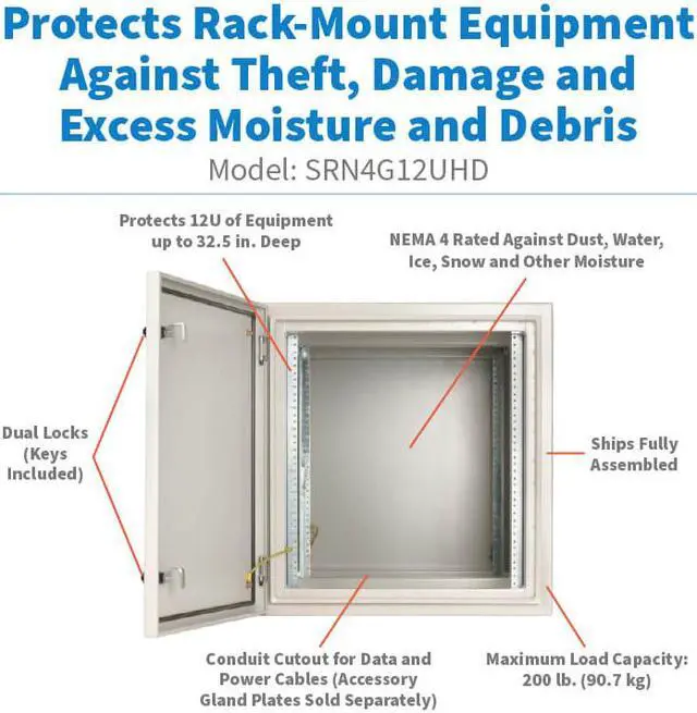 Alt view image 6 of 6 - Tripp Lite SmartRack Industrial Wallmount Rrack Enclosure - 12U - 32.5IN Deep - NEMA 4 - Gray  SRN4G12UHD