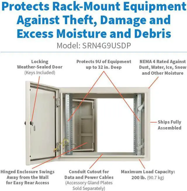Alt view image 6 of 7 - Tripp Lite SmartRack Industrial Wallmount Rack Enclosure - 9U - 32IN Depth - NEMA 4 - Gray SRN4G9USDP