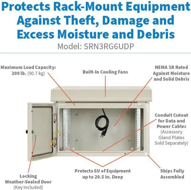 Alt view image 6 of 6 - Tripp Lite SmartRack Industrial Wallmount Rack Enclosure - 6U - 20.5IN Depth - NEMA 3R - Gray  SRN3RG6UDP