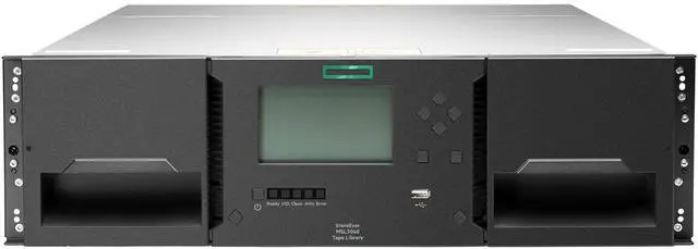 Main image of HPE MSL3040 Tape Library 1x MSL LTO-9 SAS Drive 20x LTO-9 45TB Data Cartridges - 40 x Slot - LTO-9 - 900 TB (Compressed) - SAS - Encryption - 3URack-mountable  - P77037-B25