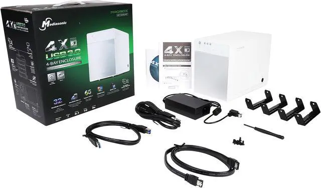 Alt view image 7 of 7 - Mediasonic HF7-SU3S3-WT 4 x 3.5" Drive Bays e-SATA, USB 3.0 ProBox SATA III Hard Drive Enclosure