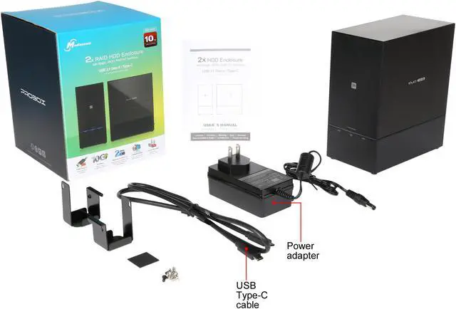 Alt view image 7 of 6 - Mediasonic ProRaid HUR5-SU31C 2 Bay 2.5-inch & 3.5-inch SATA Hard Drive Enclosure - USB 3.1 GEN-II 10 Gbps & USB-C