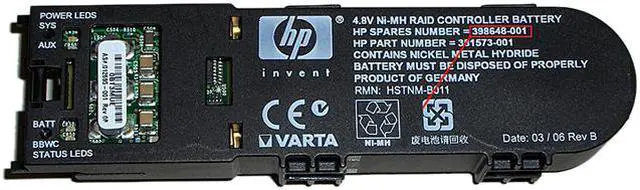 Main image of HP 398648-001 Smart Array P400i Controller Battery Pack