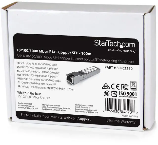 Alt view image 5 of 5 - StarTech.com Cisco SFP-GE-T Compatible SFP Module - 1000BASE-T - 10/100/1000 Mbps SFP to RJ45 Cat6/Cat5e Transceiver - 100m