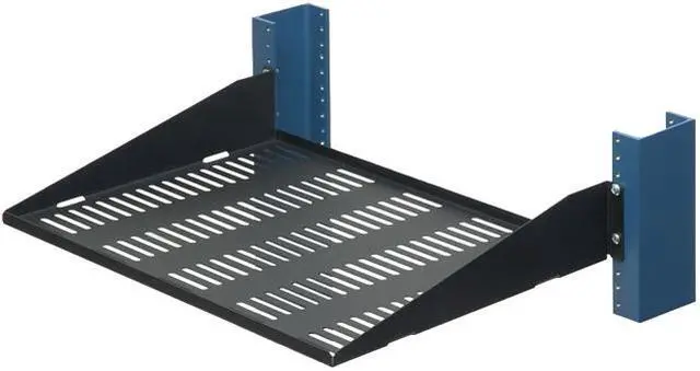 Main image of RackSolutions 2U 2Post Solid Cantilever Shelf 13in Depth - Flanged Down, Supports 60 lbs, Compatible with 2 Post and 4 Post Racks