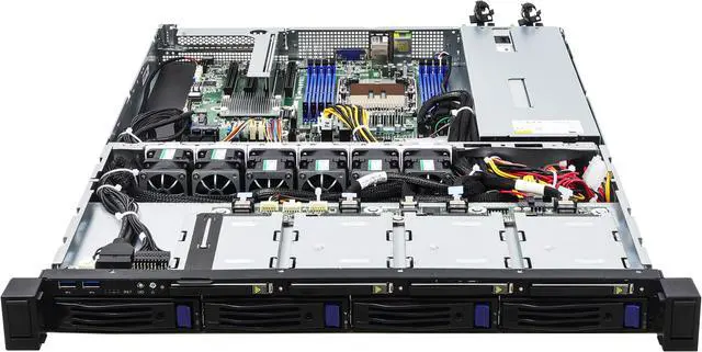 Alt view image 2 of 5 - ASRock Rack 1U4L4E-EGS/2T 1U Rackmount General Purpose Server Barebone Intel Single Socket 4th Gen Intel® Xeon® Scalable Processors (LGA 4677) C741 1 FHHL PCIe 5.0 x16 4 Hot-swap 2.5" NVMe bays 4 Hot-swap 3.5'' SATA bays Dual 10G Lan
