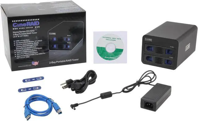 Alt view image 6 of 6 - CineRAID CR-H252 Hardware RAID, Supports RAID 0, 1, JBOD 2 3.5" Drive Bays USB 3.0 (Backwards Compatible to USB 2.0) 2-Bay RAID/JBOD Enclosure