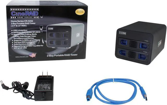 Alt view image 7 of 7 - CineRAID CR-H252B Dual 3.5 Bay Quiet USB 3.0 RAID Enclosure (No Drives)