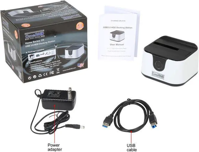 Alt view image 8 of 7 - CineRAID CR-H115 (Color White) USB 3.0 Single (3.5" / 2.5") Dock Station
