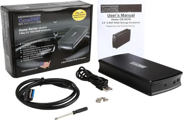 Alt view image 6 of 6 - CineRAID CR-H216 RAID 0, 1, JBOD and Normal USB 3.0 + UASP (Backwards Compatible to USB 2.0) USB 3.0 + UASP Bus Powered Dual Drive RAID/JBOD Portable Enclosure (Disk-less)