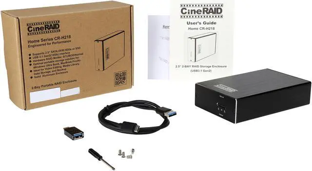 Alt view image 6 of 6 - CineRAID CR-H218 RAID 0 / 1 / JBOD / Normal USB 3.1 Gen2 (10Gbps) type C dual 2.5" BAY silent hand held RAID Enclosure