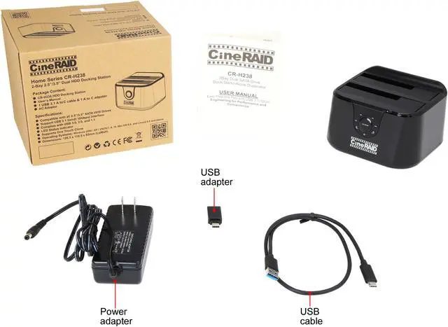 Alt view image 7 of 7 - CineRAID CR-H238 USB-C / 3.1 Gen2 10 Gbps Dual-Bay Drive Dock and Standalone Hard Drive Duplicator