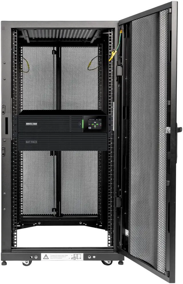 Main image of Minuteman MMCAB24S6K Power Cabinet - Half-height, 24U cabinet enclosure with a pre-installed ED6KRT UPS, featuring 208-240VAC input/output, hardwire or L6-30P input, (3) L6-30R, (2)L6-30R and hardwire