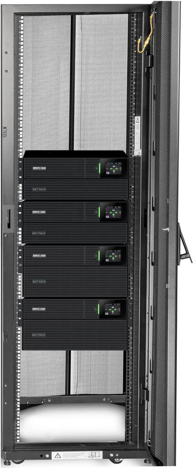Main image of Minuteman MMCAB42S5K Power Cabinet - Full-height, 42U cabinet enclosure with a pre-installed ED5KRT UPS, featuring 208-240VAC input/output, hardwire or L6-30P input, (3) L6-30R, (2)L6-30R and hardwire