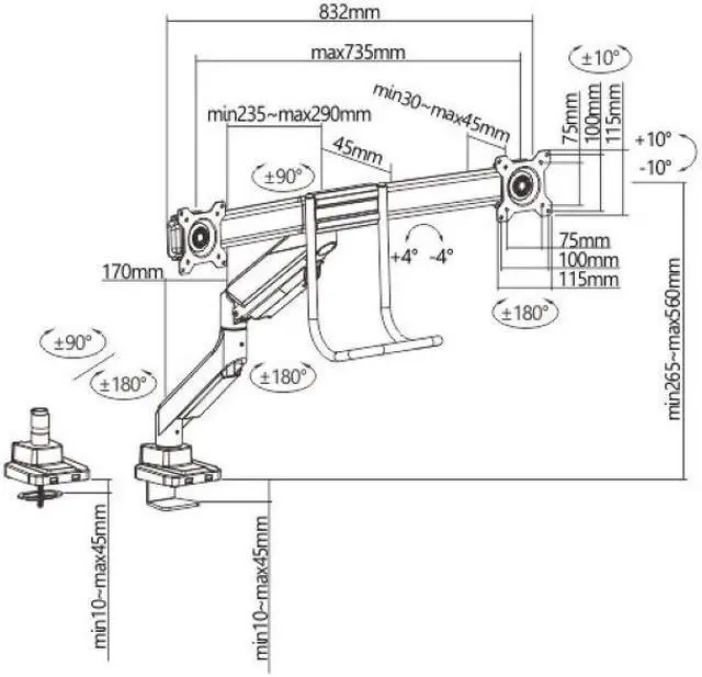 Alt view image 6 of 8 - Amer Pneumatic Dual Monitor Arm With Handlebar Designed for 17"-32" monitors up to 9kg/19.8lbs (per screen) HYDRA2HANDLEBAR