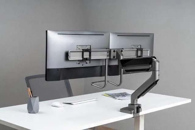 Alt view image 7 of 8 - Amer Pneumatic Dual Monitor Arm With Handlebar Designed for 17"-32" monitors up to 9kg/19.8lbs (per screen) HYDRA2HANDLEBAR