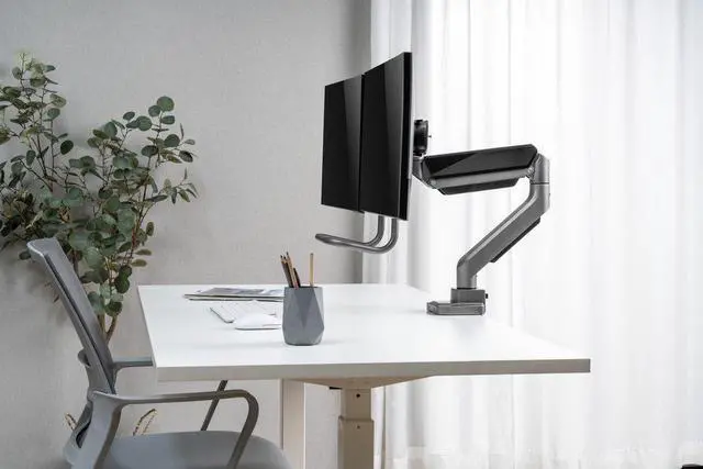 Alt view image 8 of 8 - Amer Pneumatic Dual Monitor Arm With Handlebar Designed for 17"-32" monitors up to 9kg/19.8lbs (per screen) HYDRA2HANDLEBAR