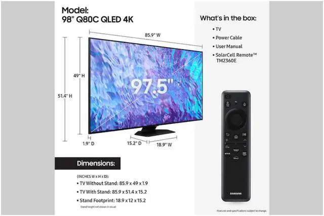 Alt view image 5 of 13 - Samsung QN98Q80CAFXZA 98" 4K QLED Direct Full Array with Dolby Smart TV (2023)