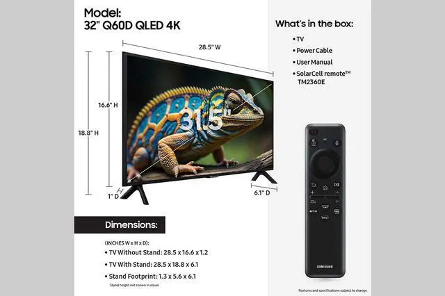 Alt view image 10 of 10 - Samsung 32" Class Q60D Series QLED 4K Smart TV (QN32Q60DAFXZA, 2024)