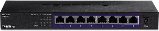 Alt view image 2 of 3 - TRENDnet 8-Port Unmanaged 2.5G Switch, 8 x 2.5GBASE-T Ports, 40Gbps Switching Capacity, Backwards Compatible with 10-100-1000Mbps Devices, Fanless, Wall Mountable, Black, TEG-S380