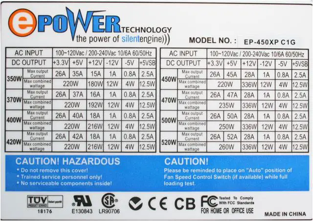 Alt view image 5 of 10 - ePOWER EP-450XP-C1G 450 W ATX12V Power Supply