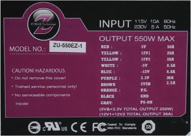 Alt view image 5 of 7 - TOPOWER ZU-550EZ-1 550 W ATX12V / EPS12V Power Supply - OEM