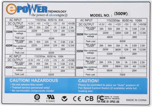 Alt view image 4 of 6 - ePOWER EP-500 500 W ATX12V Power Supply - OEM